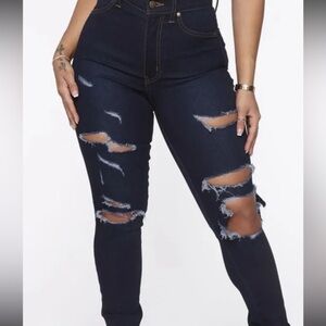 Fashion Nova Distressed Jeans High Rise Skinny Dark Wash Sz 9